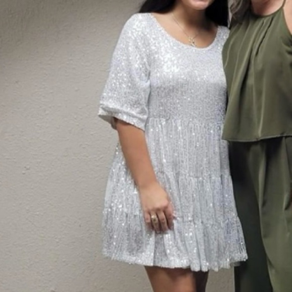 Amazing Lace White Sequin Dress